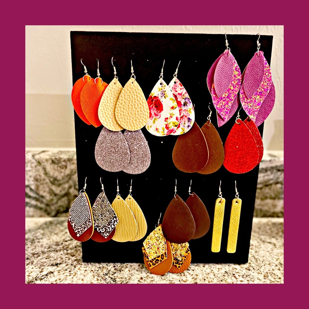 Faux leather teardrop earrings